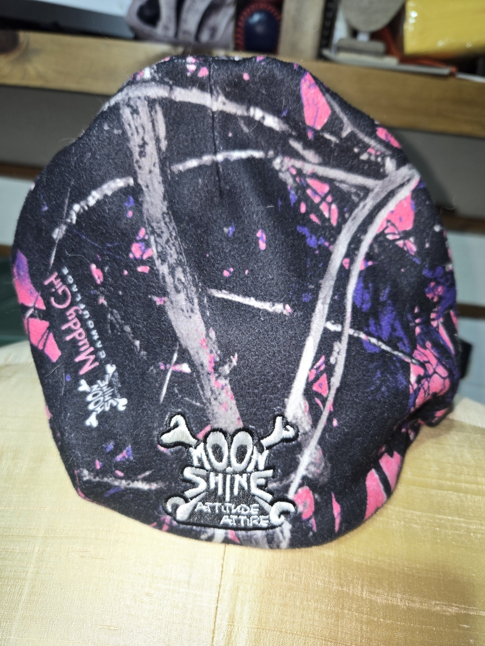 Moon Shine Attitude Attire Black Hat with Pink & Purple Camo